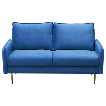 Kingway Furniture Aurora Velvet Living Room Loveseat, Prussian Blue