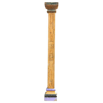 Oxidized Teak and Painted Stone Base Antique Indian Column