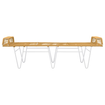 Pelopin Indoor/Outdoor Handmade Bench, Gold Weave, White Frame