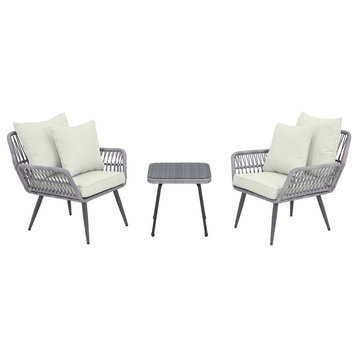 Manhattan Comfort Cannes Rope Wicker 3-Piece Patio Conversation Set