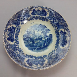 plato hondo de cer&aacute;mica Pickman. Modelo vistas azul. Principios de siglo XX. - Dinner Plates