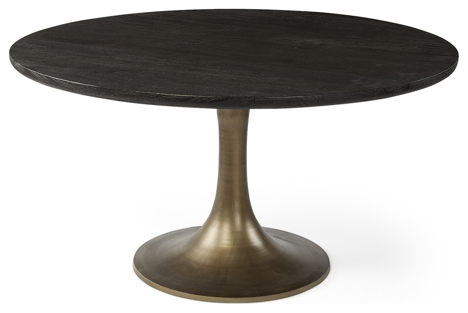 54" Black And Brass Rounded Solid Wood And Metal Pedestal Base Dining ...