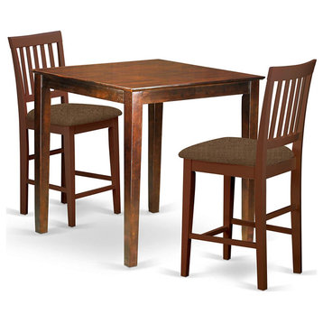 3 Piece Modern Dining Set, Counter Height Design With Cushioned Chairs, Mahogany