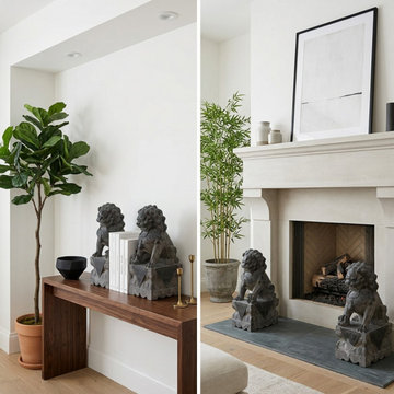 20" Chinese Pair Black Gray Stone Fengshui Foo Dog Lion Statues ws4966