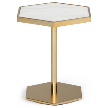 Thady Glam White Marble and Brass End Table