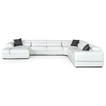 Leeza Modern White Italian Leather U Shaped Sectional Sofa