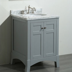 Transitional 24 inch Gray Bathroom Vanity, with Marble Carrera Top - Bathroom Vanities And Sink Consoles