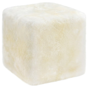 Longwool Sheepskin Cube Chair, 22"x22"x20", Ivory