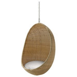 Sika Design - Nanna Ditzel Exterior Hanging Egg Chair, Natural With Tempotest White Canvas - The Nanna Ditzel Outdoor Hanging Egg Chair is a distinctive Sika Design piece that has enjoyed worldwide acclaim since first coming on the scene in 1959. This revision of the original takes on the same woven egg silhouette in Sika Designs signature AluRattan, which is a powder-coated aluminum frame woven with ArtFibre synthetic wicker. Toss in a seat cushion and this conversation piece becomes a delightful place to relax away a breezy summer afternoon. Made to stay outdoors year-round, the egg chair hangs on a solid steel stand or hangs from a chain.