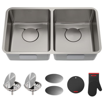 Dex 33" Undermount Stainless Steel 2-Bowl 16 gauge Kitchen Sink 50/50 split