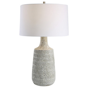 Rustic Contemporary Mottled Gray Table Lamp 29 in Ribbed Textured Bottle Shape