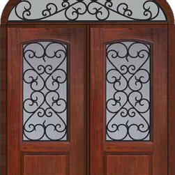 Prehung Transom Double Door 80 Fiberglass Palermo Arch Lite - Front Doors