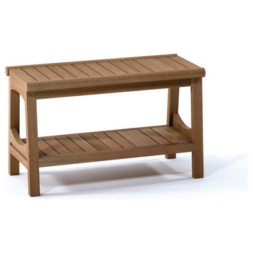 Outdoor Teak Patio Perth Shower Spa Bench with Bottom Shelf, Large: 30" X 13" X