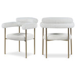 Meridian Furniture - Blake Upholstered Dining Chair, Cream, Boucle Fabric, Brushed Brass, Set of 2 - Comfort comes to mealtime with this Blake boucle fabric dining chair. This lovely chair is just the right choice for your modern dining room, with its curved back that cradles you in comfort while you wine and dine the night away. A thickly padded soft lack vegan leather seat lends this chair a sleek, upscale look while ensuring its ongoing performance and beauty. The chair's brushed brass finish protects its all-metal iron frame.