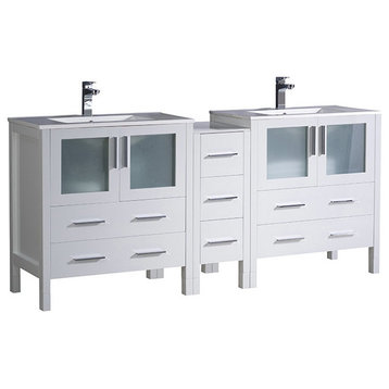 Fresca Torino White Double Sink Bathroom Cabinets, Integrated Sinks, 72"