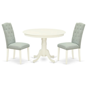 3-Piece Set, Kitchen Table, 2 Parson Chairs, Baby Blue Fabric, White