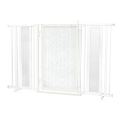 Fusion Gates - 60"-65" White Pearl Fusion Gate with Chevron Trail in White Design - Dog Gates