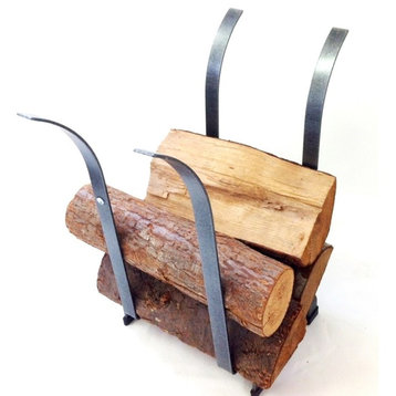 Handcrafted Tulip Fireplace Log Rack Hammered Steel