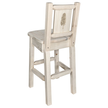Homestead Barstool With Laser Engraved Pine Tree, Clear Lacquer Finish, Ready to