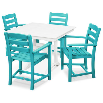 POLYWOOD La Casa Cafe 5-Piece Farmhouse Arm Chair Dining Set, Aruba/White