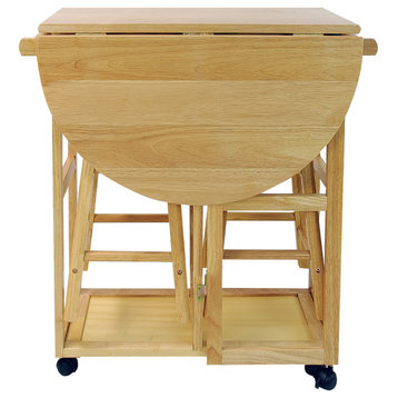 Breakfast Cart With Drop Leaf Table, Natural