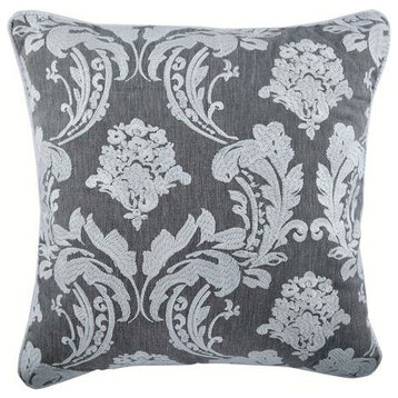 Grey Throw Pillow Cover, Victorian Damask 12"x12" Cotton, Victorian Beauty
