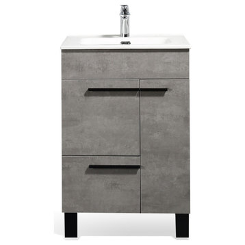 Freestanding Bath Vanity Set, Concrete Grey, Integrated Ceramic Sink, 24"