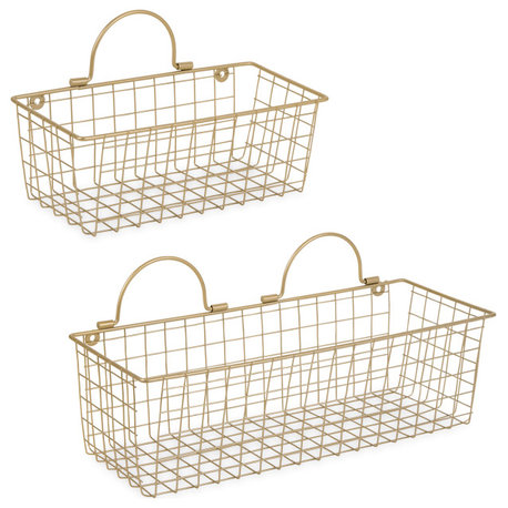 Asst Gold Wire Wall Baskets, 2-Piece Set