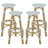 Dohney Outdoor French Aluminum 29.5" Barstools, Set of 4, Light Teal/White/Bamboo Finish