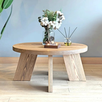 Aren Farmhouse Round Wood Coffee Table | Solid Pine Rustic Design