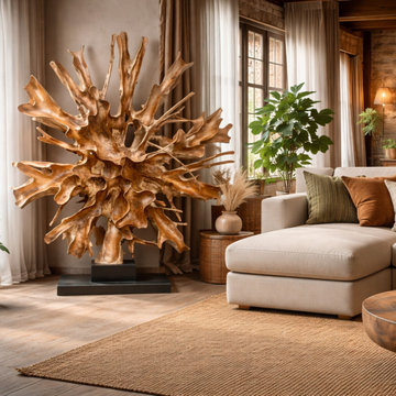 Exclusive Solid Teak Root Sculpture Art on Iron Stand
