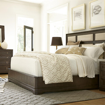 California Rustic Oak King Upholstered Panel Bed