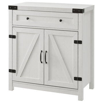 30" Barn Door Accent Cabinet, Brushed White