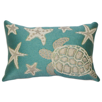 Marina Turtle And Stars Indoor/Outdoor Pillow Aqua 12"x18"