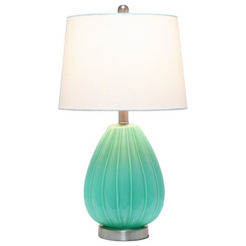Lalia Home Glass Pleated Table Lamp in Seafoam Blue with White Shade