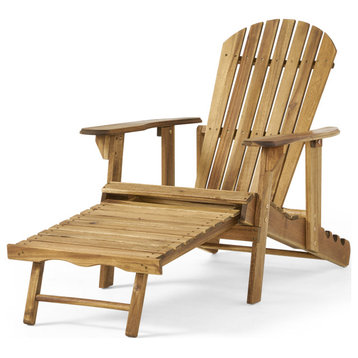 GDF Studio Katherine Outdoor Reclining Wood Adirondack Chair With Footrest, Natural