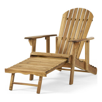 GDF Studio Katherine Outdoor Reclining Wood Adirondack Chair With Footrest, Natu