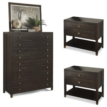 Home Square 3-Piece Set with Drawer Chest and 2 Nightstands in Dark Brown