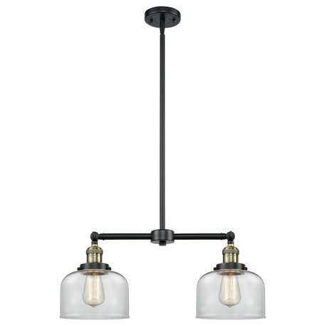 Large Bell 2-Light LED Chandelier, Black Antique Brass, Glass: Clear