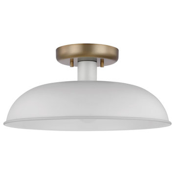 Nuvo Lighting Colony 1-Light Small Flush Mount, White/Burnished Brass, 60-7490