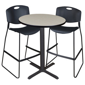 Cain 30" Round Cafe Table- Maple & 2 Zeng Stack Stools- Black