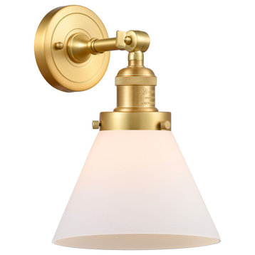 Large Cone 1 Light Sconce, Satin Gold, Matte White