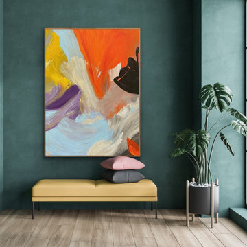 60x40 In Original Large colorful abstract Painting Light blue wall art