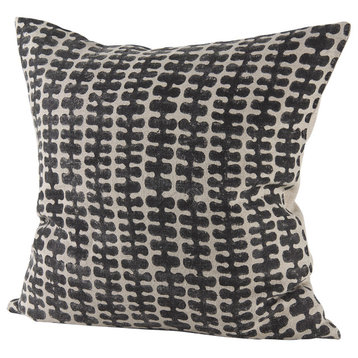 Miriam 18Lx18W Beige and Black Fabric Patterned Decorative Pillow Cover
