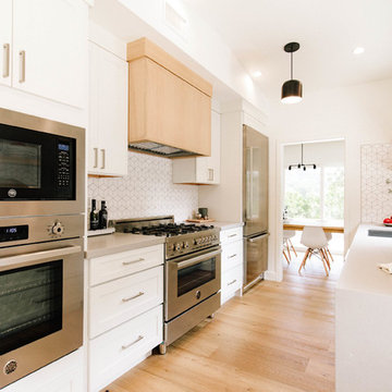 Galley Kitchen with White Kitchen Tiles