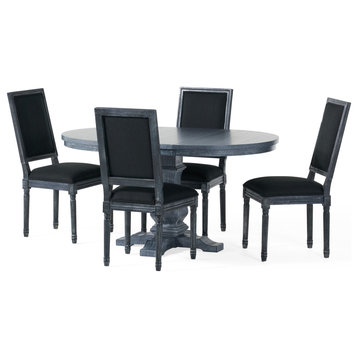Beckstrom French Country 5-Piece Expandable Oval Dining Set, Black/Gray