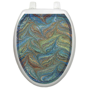 Victorian Feathers Toilet Tattoos Seat Cover, Vinyl Lid Decal, Bathroom Accent, Elongated
