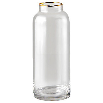 Serene Spaces Living Gold-Rimmed Clear Glass Cylinder Vase,, 2 Sizes, Small