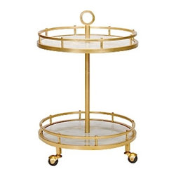Worlds Away Emery Gold Leaf and Marble bar cart - Bar Carts
