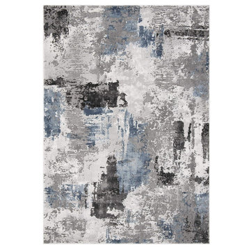 Modern Area Rug, Greyscale Abstract Patterned Polypropylene, 10ft6inx14ft